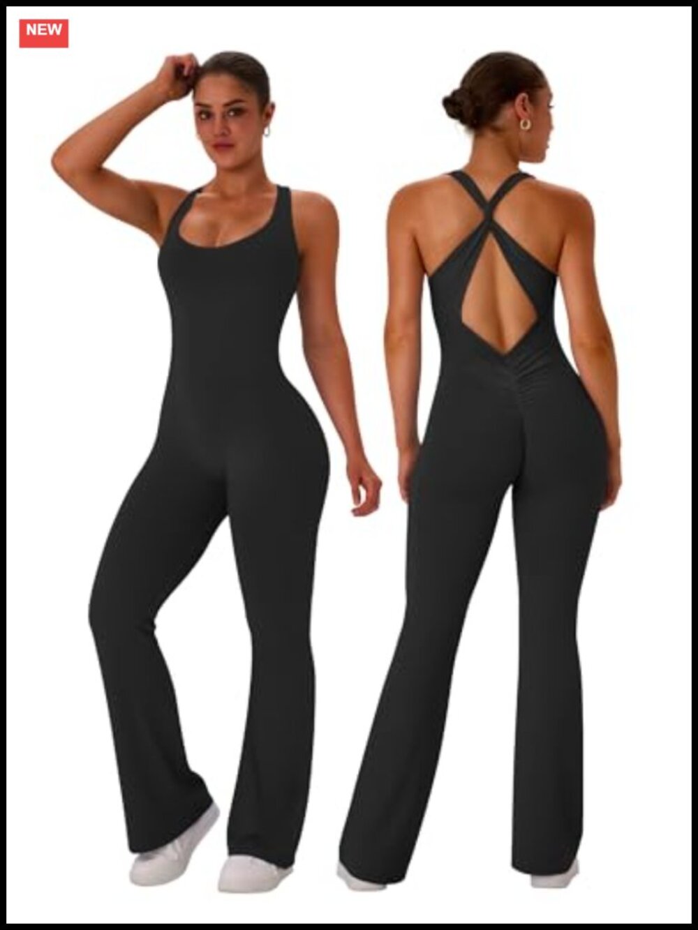 Women Seamless Flare Yoga Jumpsuit Sleeveless V Scrunch Butt Lift Jumpsuit